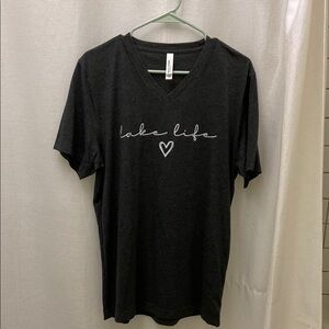 Heather grey 'Lake Life' V-Neck T-Shirt